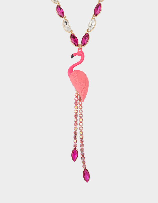 Betsey Johnson Betseys Backyard Flamingo Y Necklace Pink