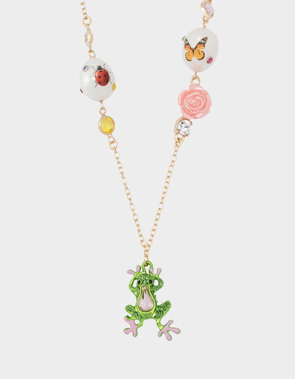 Betsey Johnson Betseys Backyard Frog Pearl Pendant Green