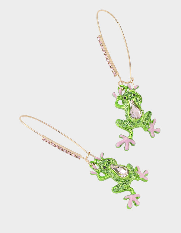 Betsey Johnson Betseys Backyard Frog Shepherd Hook Earrings Green
