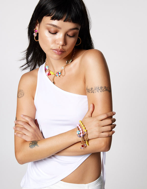 Betsey Johnson Betseys Pool Party Charm Frontal Necklace Multi