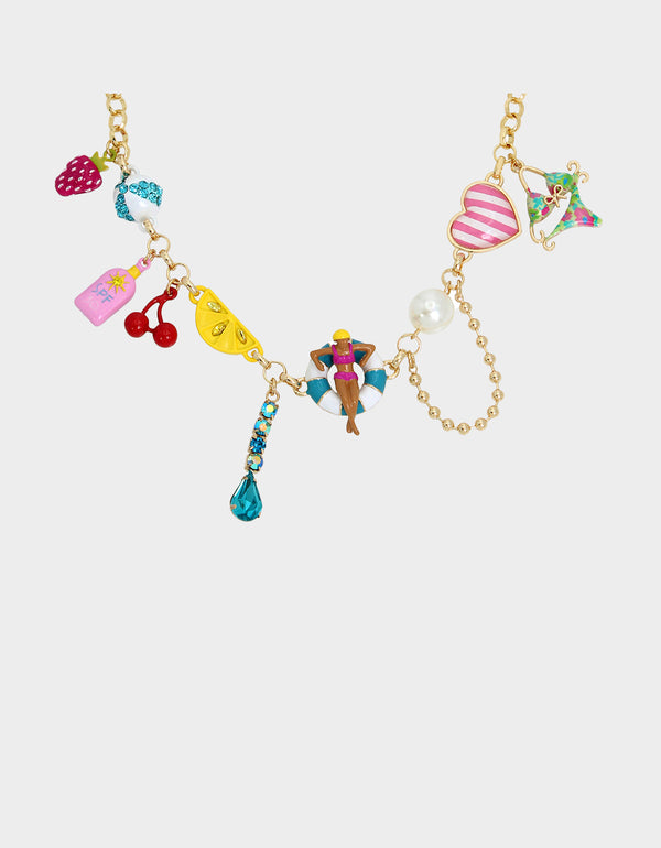 Betsey Johnson Betseys Pool Party Charm Frontal Necklace Multi