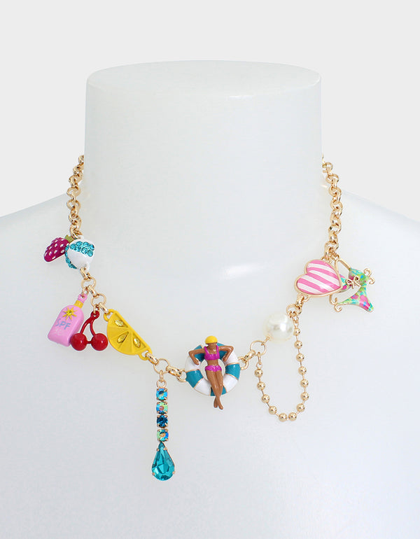 Betsey Johnson Betseys Pool Party Charm Frontal Necklace Multi