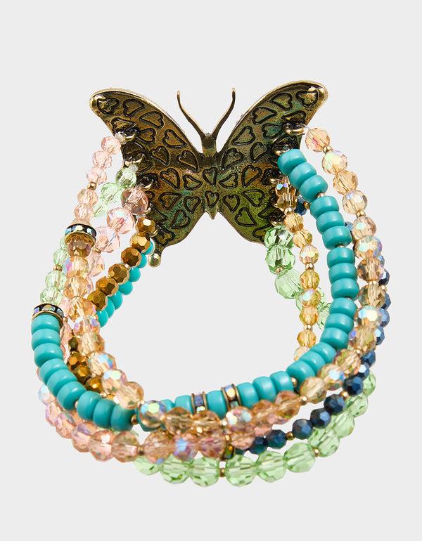 Betsey Johnson Boho Butterfly Bead Butterfly Multi Row Bracelet