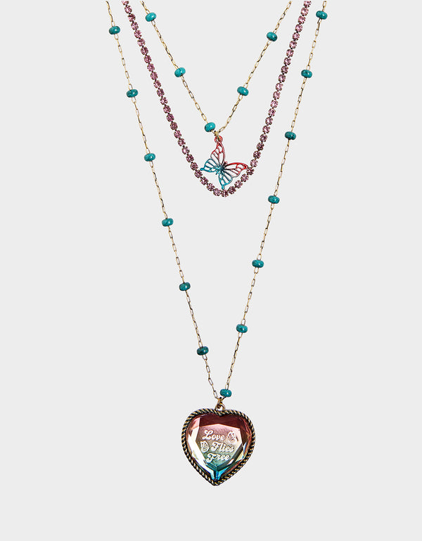 Betsey Johnson Boho Butterfly Multi Row Necklace Multi