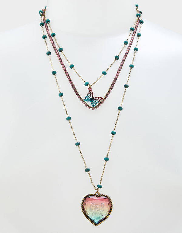 Betsey Johnson Boho Butterfly Multi Row Necklace Multi