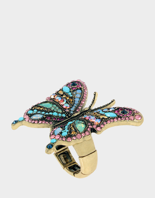 Betsey Johnson Boho Butterfly Stone Butterfly Stretch Ring Multi