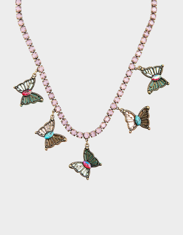 Betsey Johnson Boho Butterfly Tennis Frontal Necklace Multi