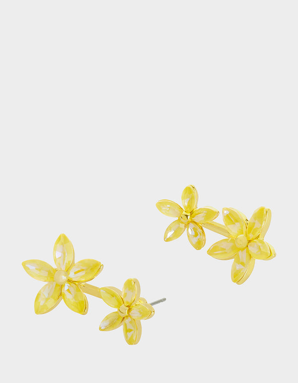 Betsey Johnson Garden Glam Double Flower Barbell Earrings Yellow
