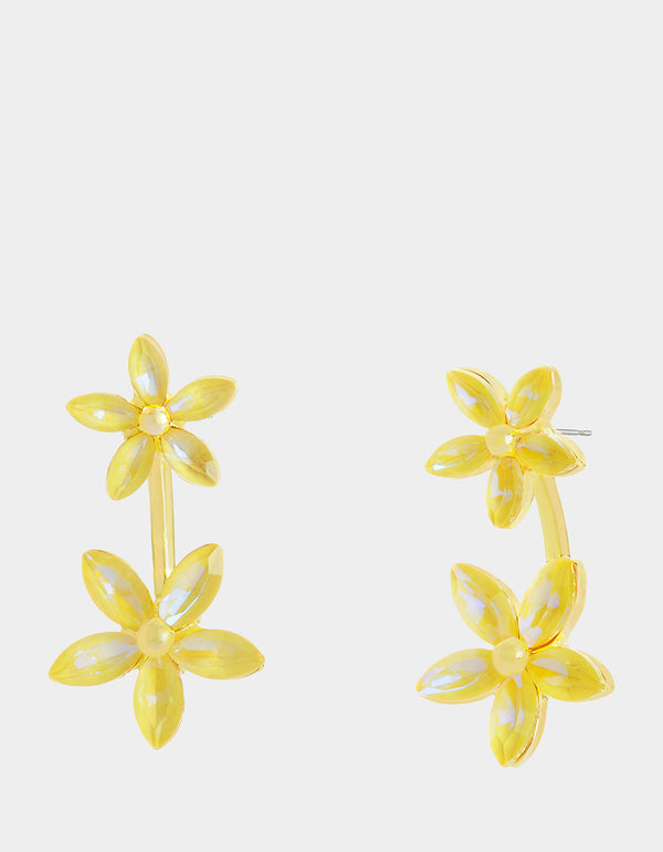 betsey johnson Garden Glam Double Flower Barbell Earrings Yellow
