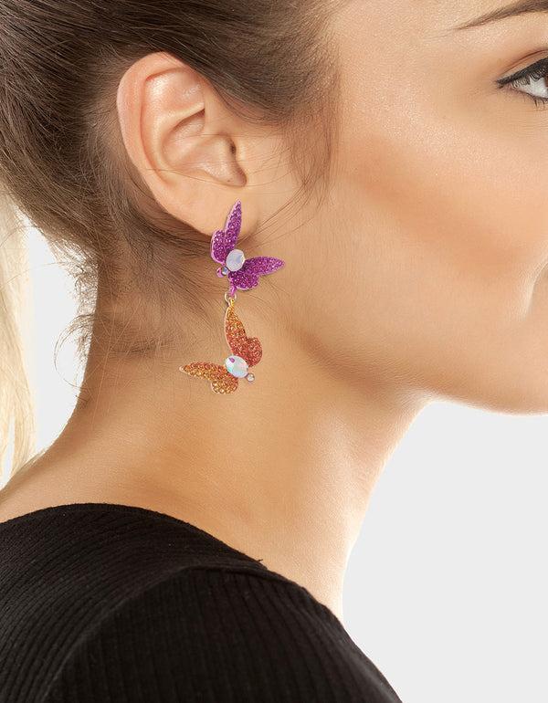 Betsey Johnson Garden Glam Dragonfly Double Drop Earrings Multi