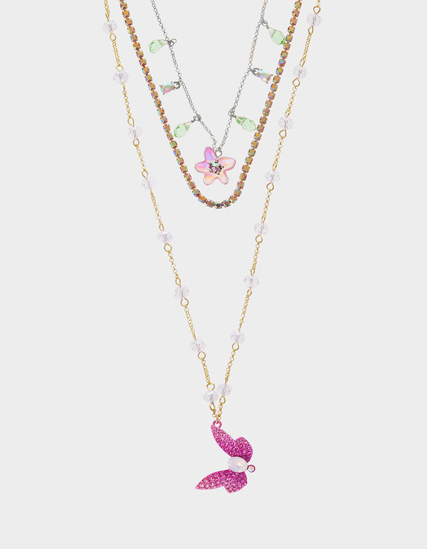 Betsey Johnson Garden Glam Dragonfly Illusion Necklace Pink