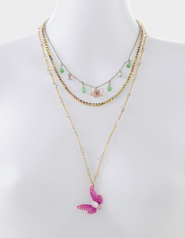 Betsey Johnson Garden Glam Dragonfly Illusion Necklace Pink
