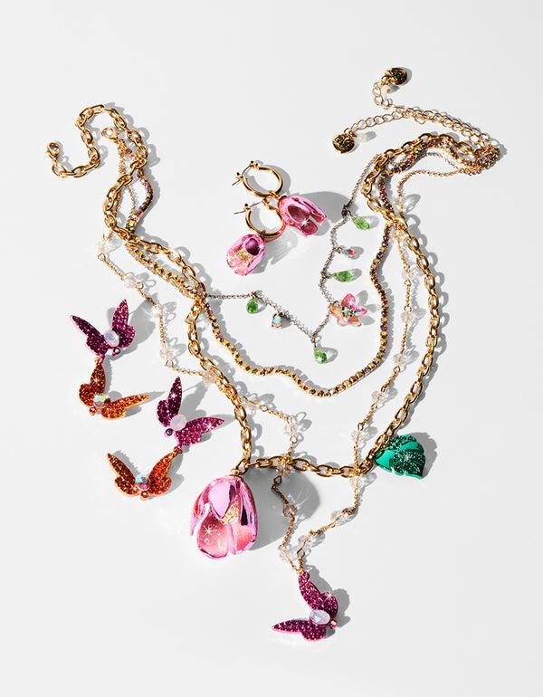 Betsey Johnson Garden Glam Dragonfly Illusion Necklace Pink