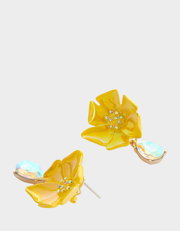 Betsey Johnson Garden Glam Floral Stone Drop Earrings Yellow