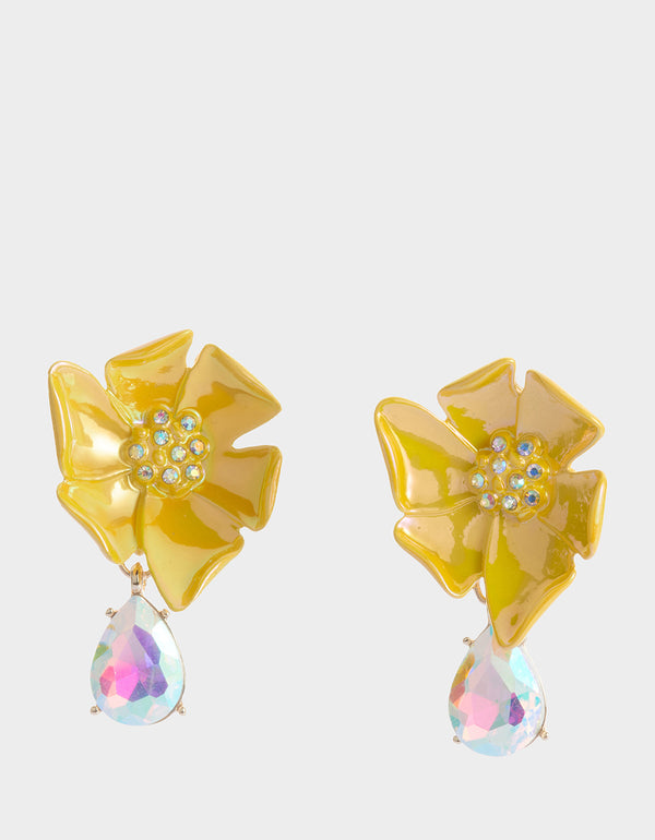 betsey johnson Garden Glam Floral Stone Drop Earrings Yellow