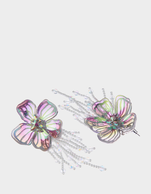 Betsey Johnson Garden Glam Flower Fringe Drop Earrings Crystal