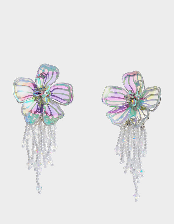 betsey johnson Garden Glam Flower Fringe Drop Earrings Crystal