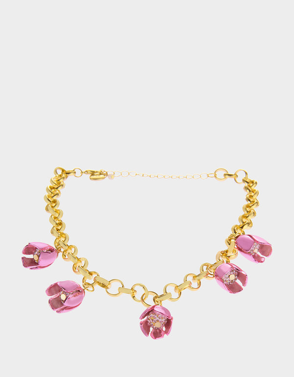 Betsey Johnson Garden Glam Tulip Charm Frontal Necklace Pink
