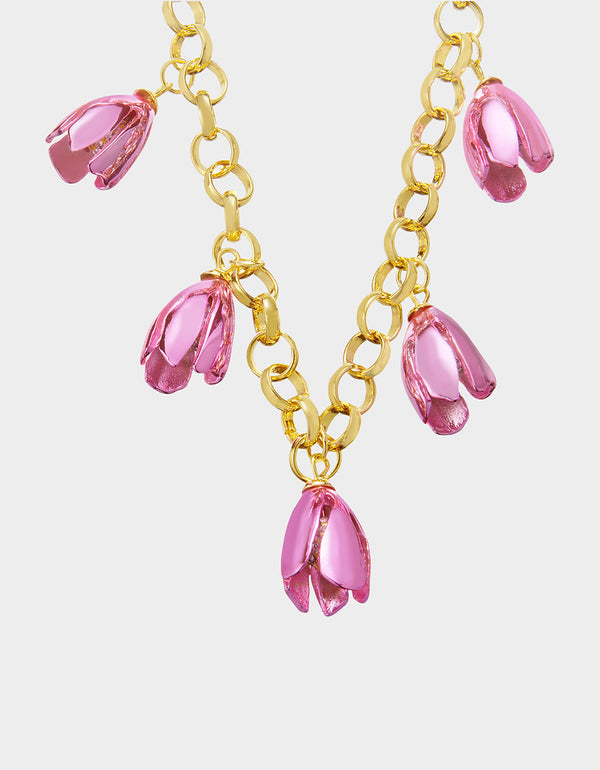 Betsey Johnson Garden Glam Tulip Charm Frontal Necklace Pink