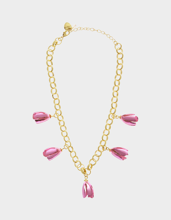 betsey johnson Garden Glam Tulip Charm Frontal Necklace Pink
