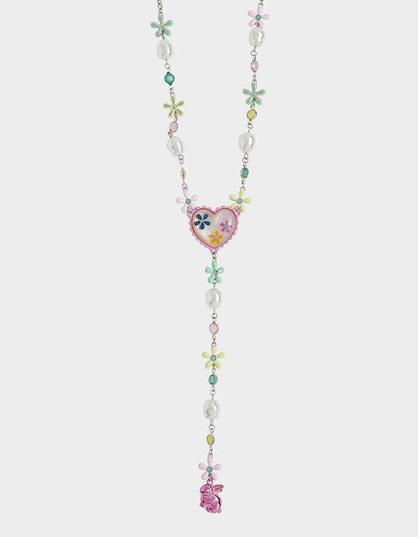 Betsey Johnson Hop To It Flower Egg Y Necklace Multi