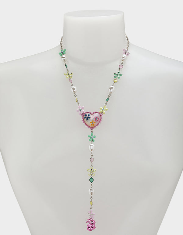 Betsey Johnson Hop To It Flower Egg Y Necklace Multi