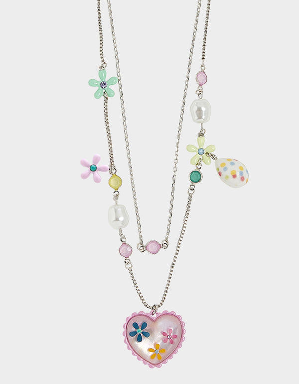 Betsey Johnson Hop To It Flower Heart 2 Row Necklace Multi
