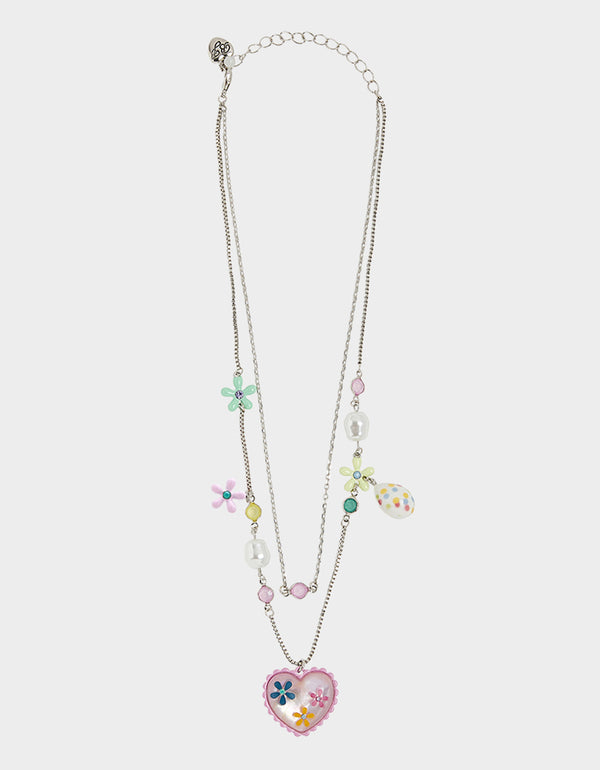 betsey johnson Hop To It Flower Heart 2 Row Necklace Multi