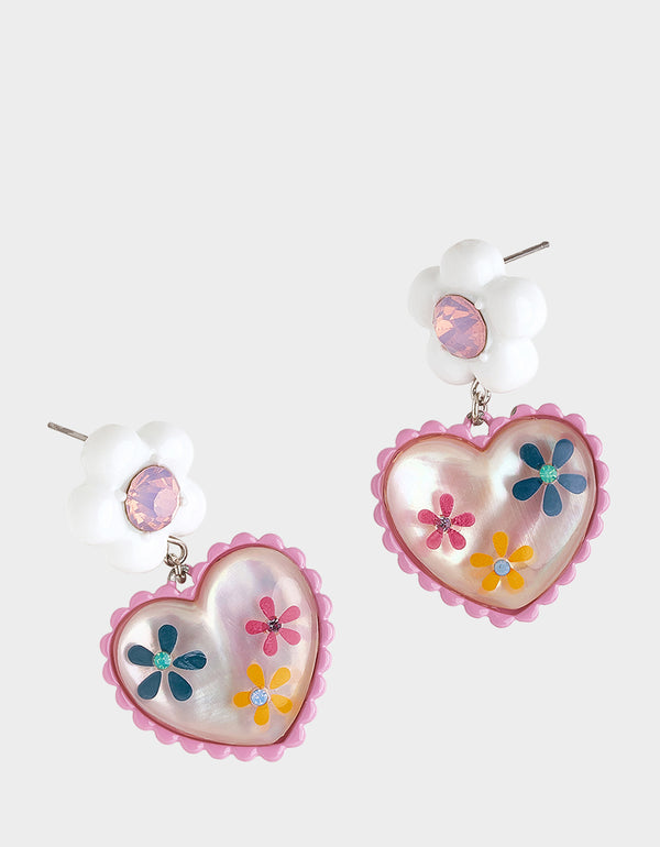 Betsey Johnson Hop To It Flower Heart Drop Earrings Multi