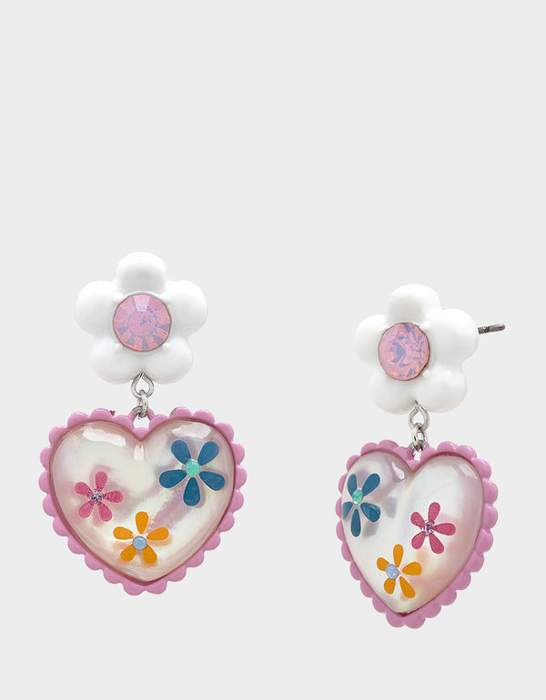 betsey johnson Hop To It Flower Heart Drop Earrings Multi