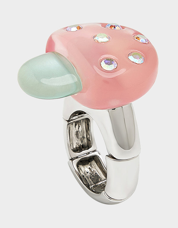 Betsey Johnson Hop To It Mushroom Stretch Ring Pink