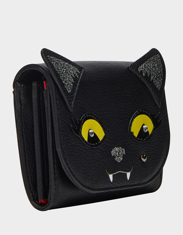 Betsey Johnson Kitsch Black Cat Bifold Wallet Black