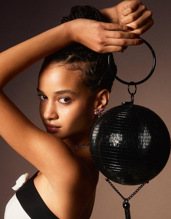 Betsey Johnson Kitsch Dancin Queen Disco Ball Bag Black