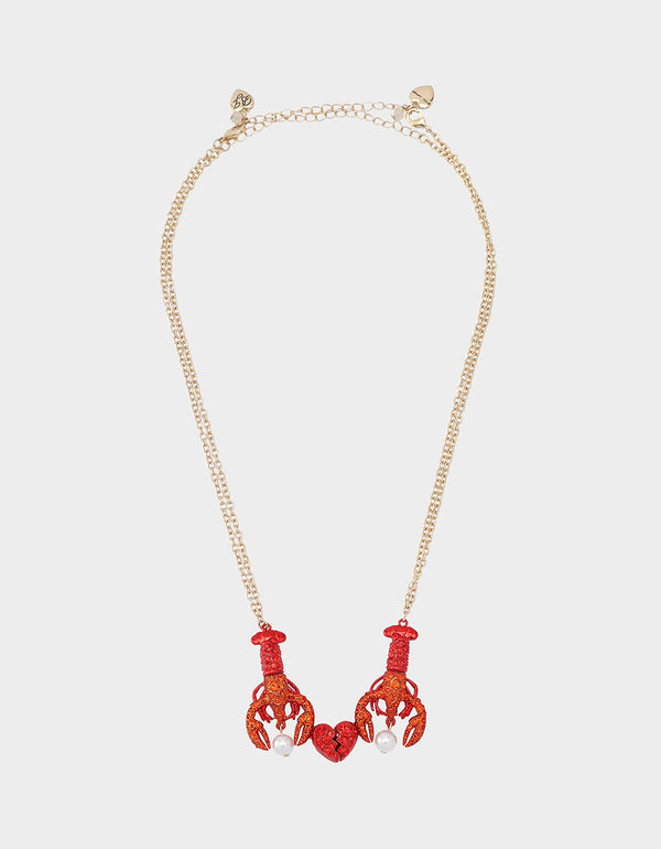 Betsey Johnson Mermaid Jewels Lobster Friendship Necklace Set Red