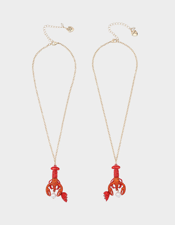 betsey johnson Mermaid Jewels Lobster Friendship Necklace Set Red