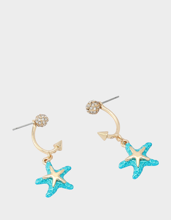 Betsey Johnson Mermaid Jewels Starfish Barbell Earrings Blue