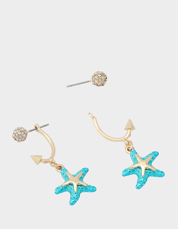 Betsey Johnson Mermaid Jewels Starfish Barbell Earrings Blue