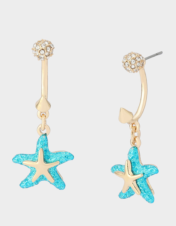 betsey johnson Mermaid Jewels Starfish Barbell Earrings Blue