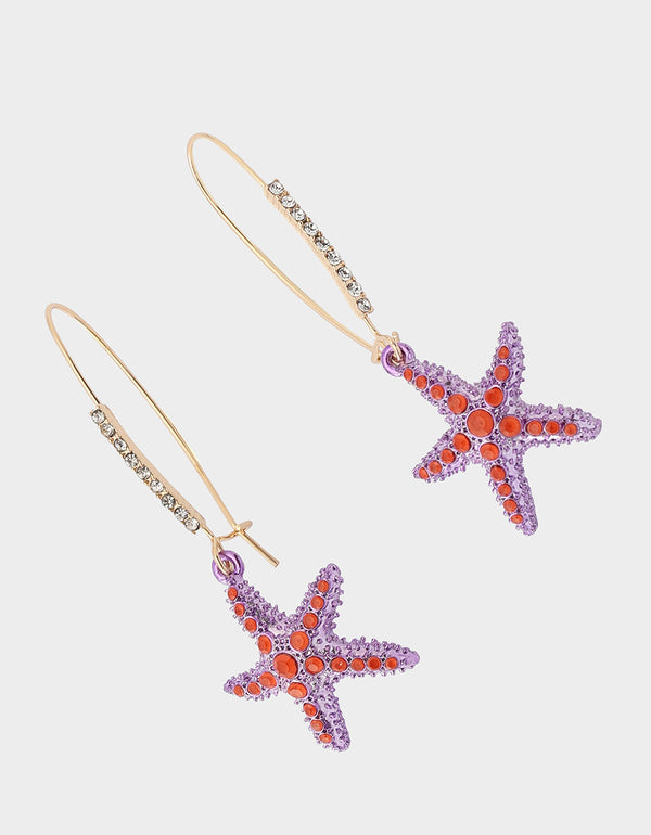 Betsey Johnson Mermaid Jewels Starfish Shepherd Hook Earrings Purple