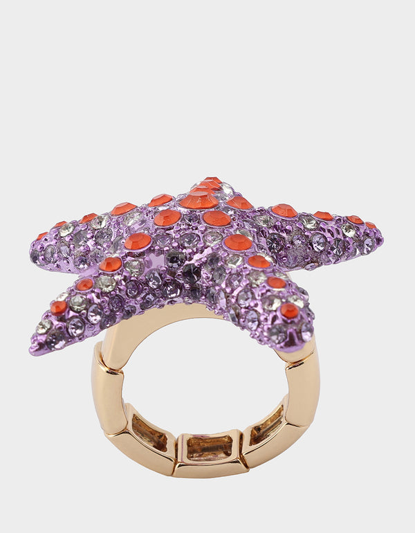 Betsey Johnson Mermaid Jewels Starfish Stretch Ring Purple