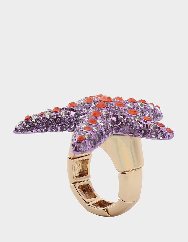 Betsey Johnson Mermaid Jewels Starfish Stretch Ring Purple