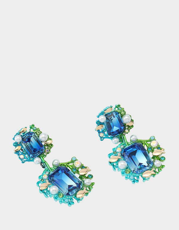 Betsey Johnson Mermaid Jewels Stone Double Drop Earrings Blue