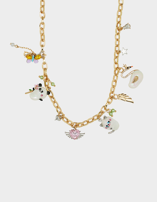 Betsey Johnson Pearl Critters Charm Frontal Necklace Multi