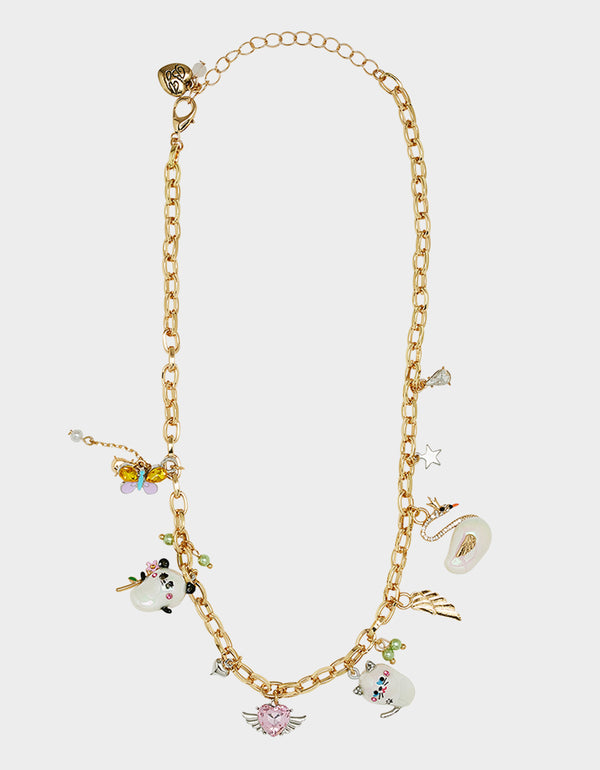 betsey johnson Pearl Critters Charm Frontal Necklace Multi