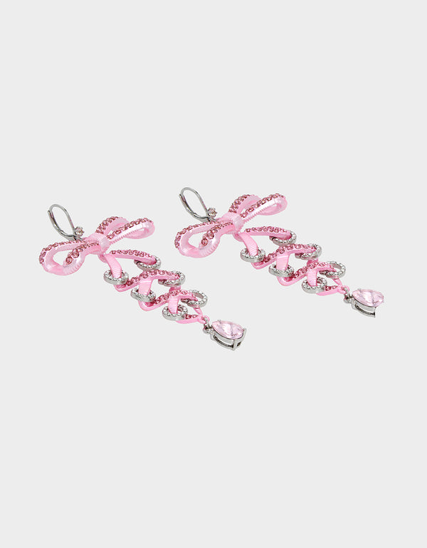 Betsey Johnson Pink Bows Corset Chandelier Earrings Pink