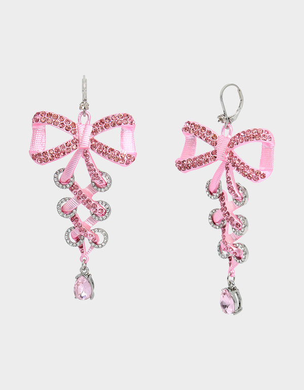 betsey johnson Pink Bows Corset Chandelier Earrings Pink