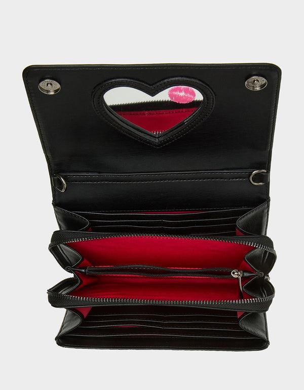 Betsey Johnson Whats The Word Wallet On Chain Black White