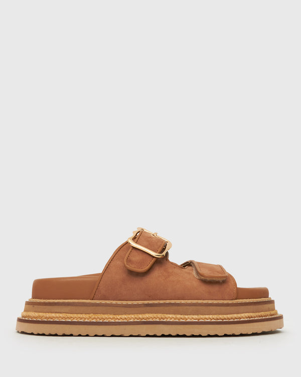 betts HAZE Leather Buckle Flatform Slides