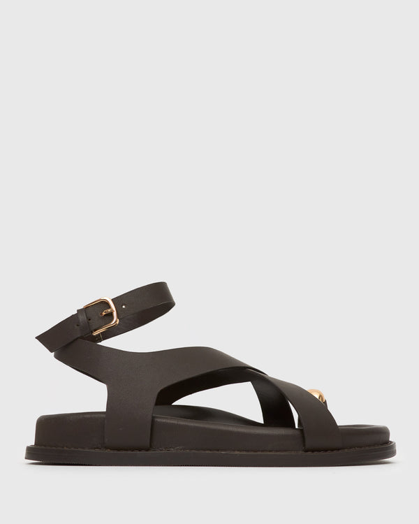 betts MALIBU Leather Crossover Ankle-Strap Sandals