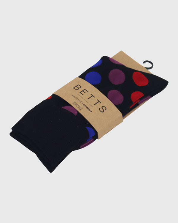 Betts MENS BLACK MULTI BAMBOO SOCKS M/L